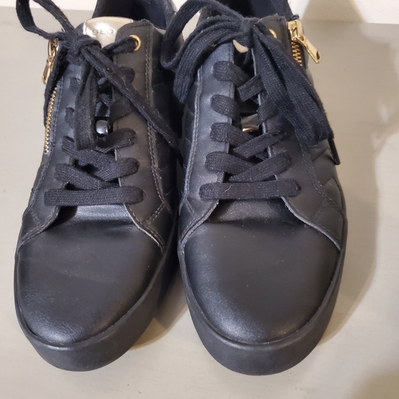Geox Black Leather Sneakers Gold Zipper Geox Blomiee Sneaker - Picture 2 of 7
